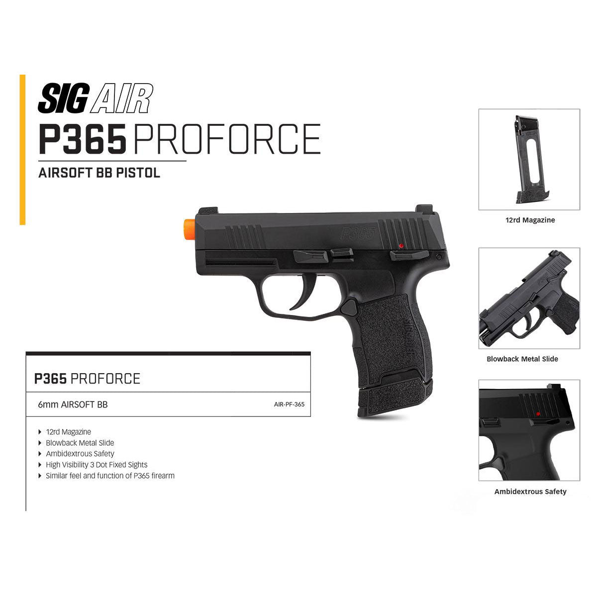 SIG Sauer ProForce P365 CO2 Powered Airsoft Training Use GBB Airsoft Pistol
