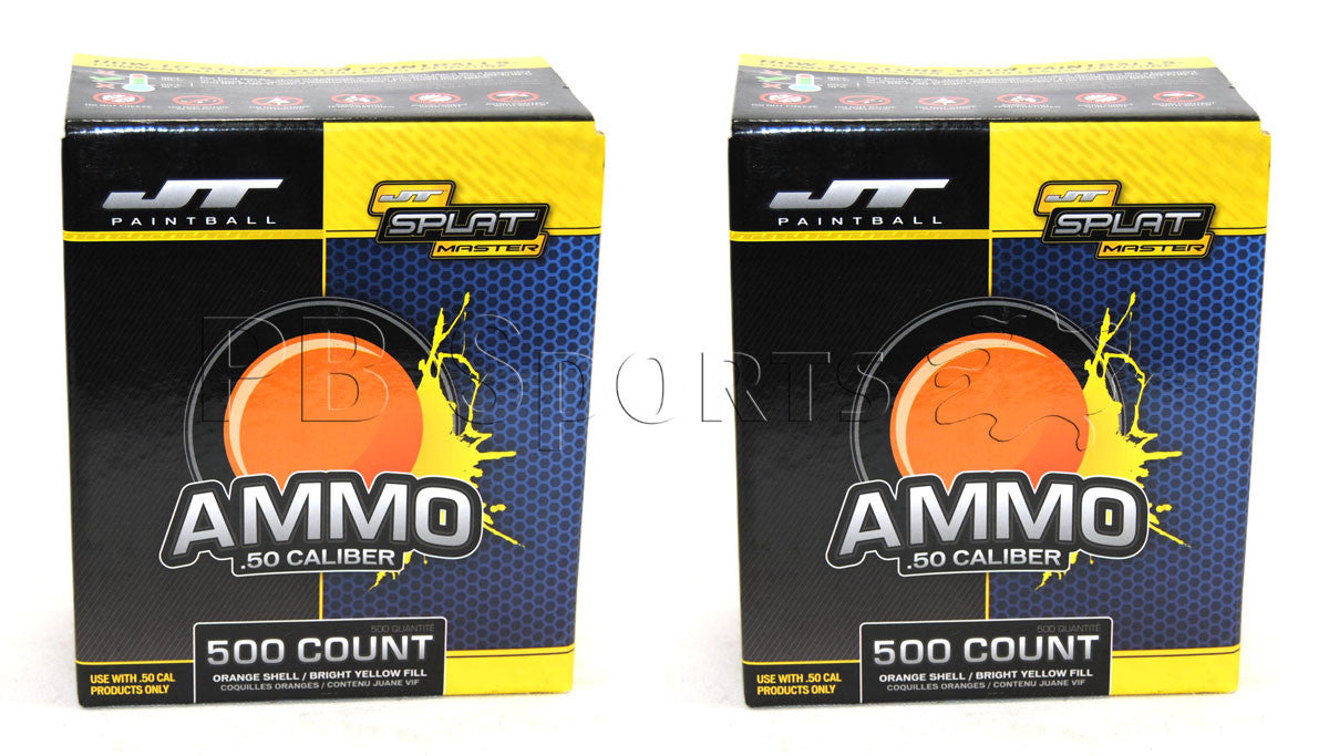 JT Splatmaster 1000ct orange with yellow fill .50 cal paintballs 2 pack of 500ct - JT Splatmaster