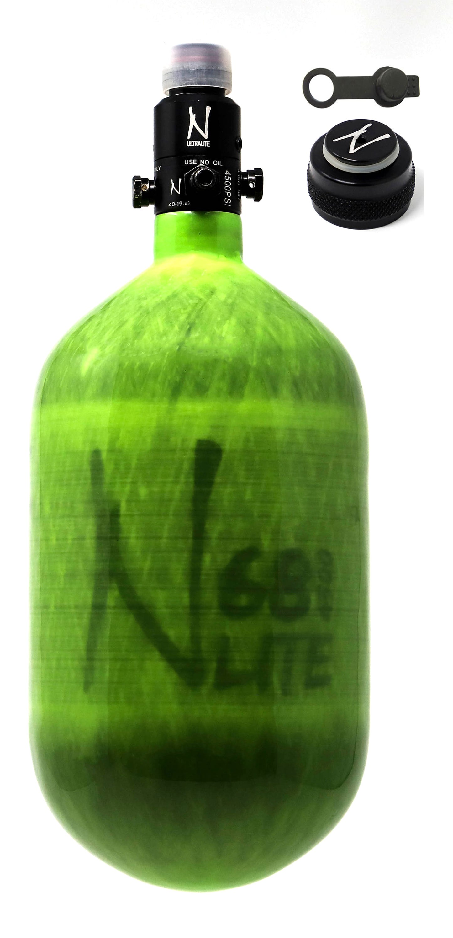 Ninja 68ci 4500psi HPA Tank with Thread Protector/Nipple Cover - Translucent Lime - Ninja Paintball