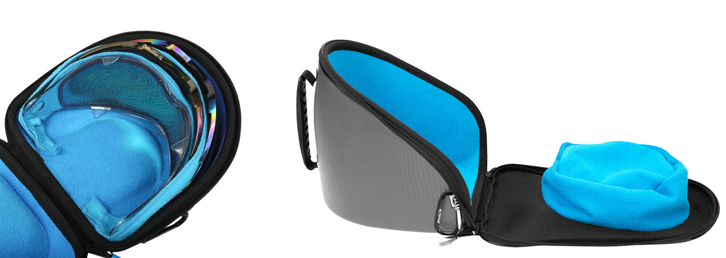 Exalt LE Universal Carbon V3 Goggle & V3 Lens Case - Charcoal Grey / Cyan Microfiber - Exalt