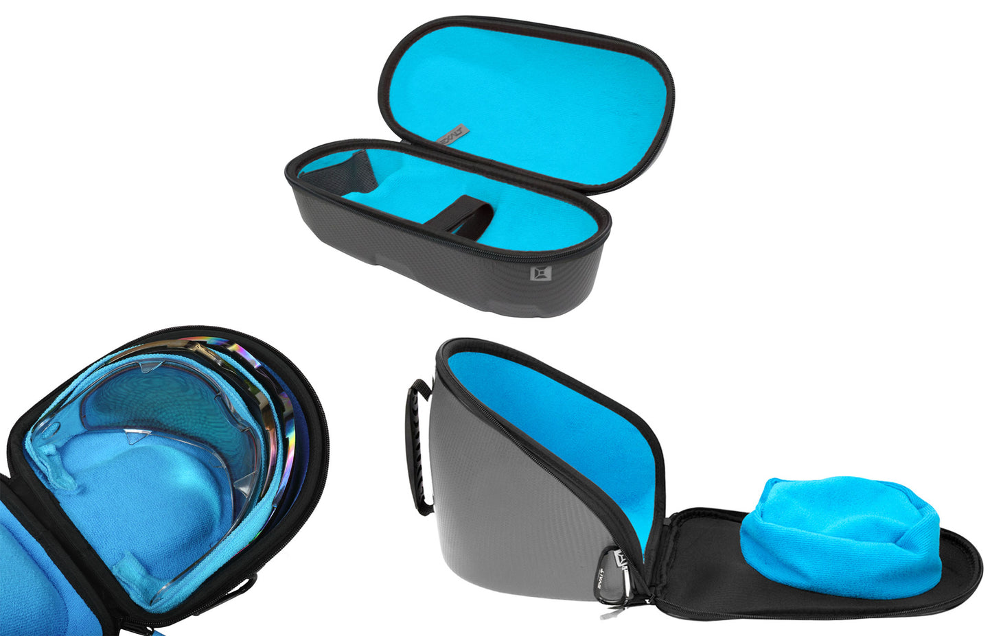 Exalt LE Universal Carbon V3 Goggle & V3 Lens & Tank Case - Charcoal Grey / Cyan Microfiber - Exalt