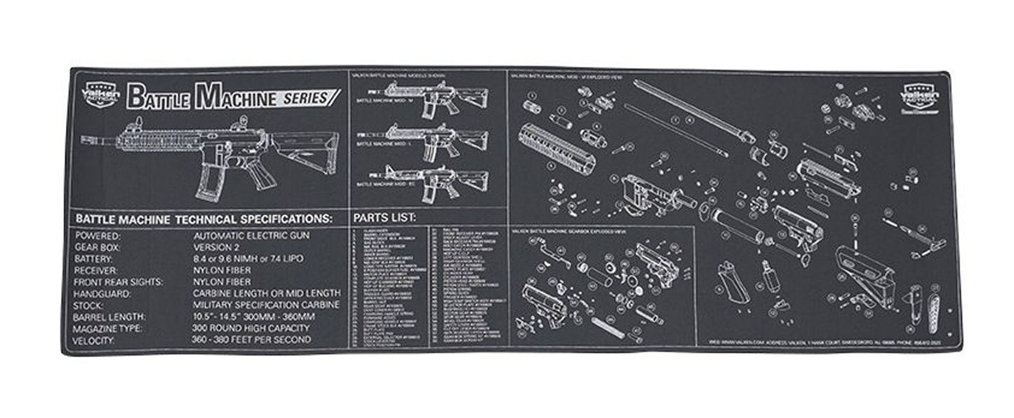 Valken Battle Machine Diagram Neoprene Tech Mat 34"x11" - Valken