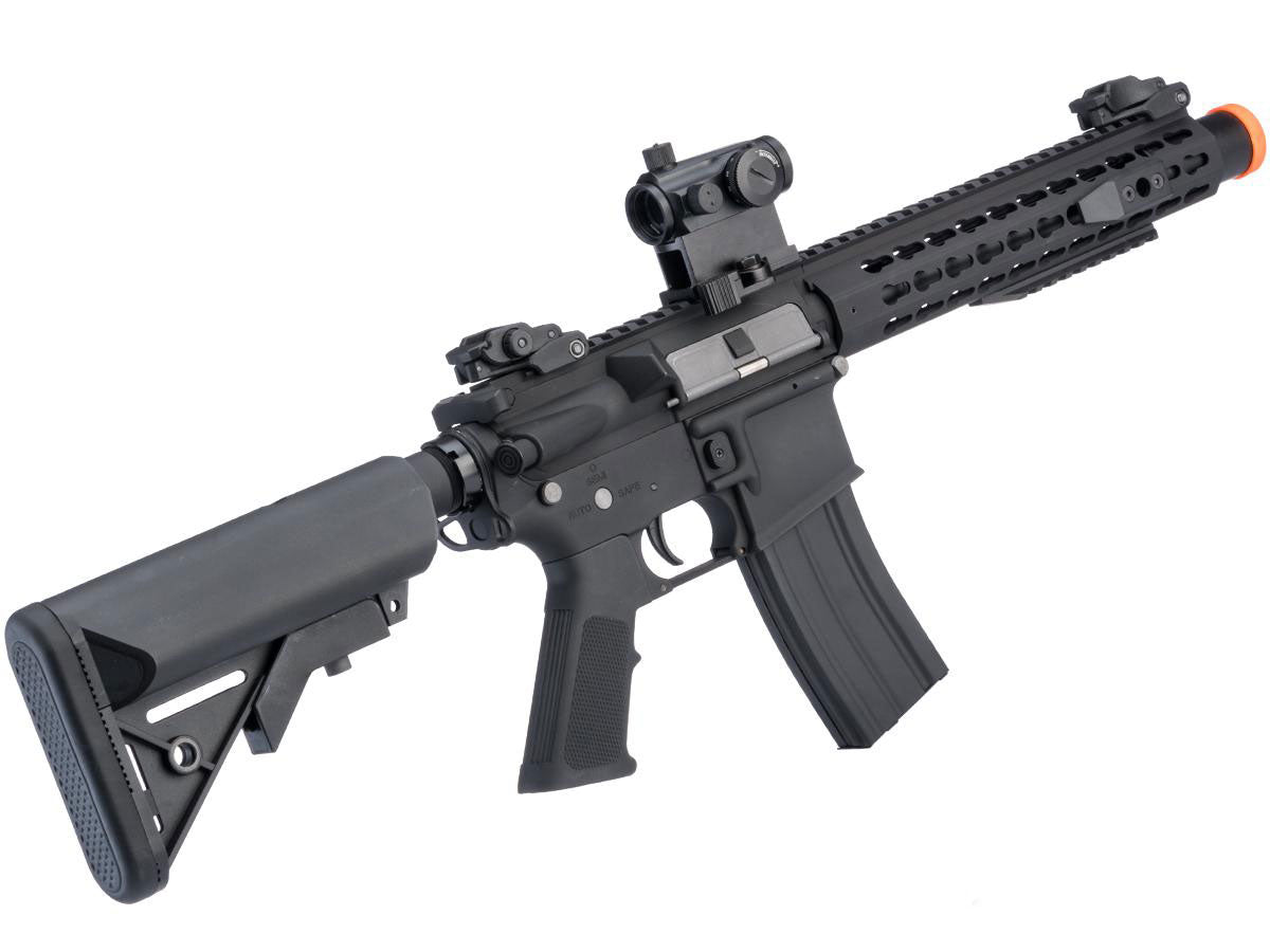 Cybergun Colt Licensed Elite Line AEG Airsoft Gun w/ Keymod 10" & Muzzle Booster - Black - Evike