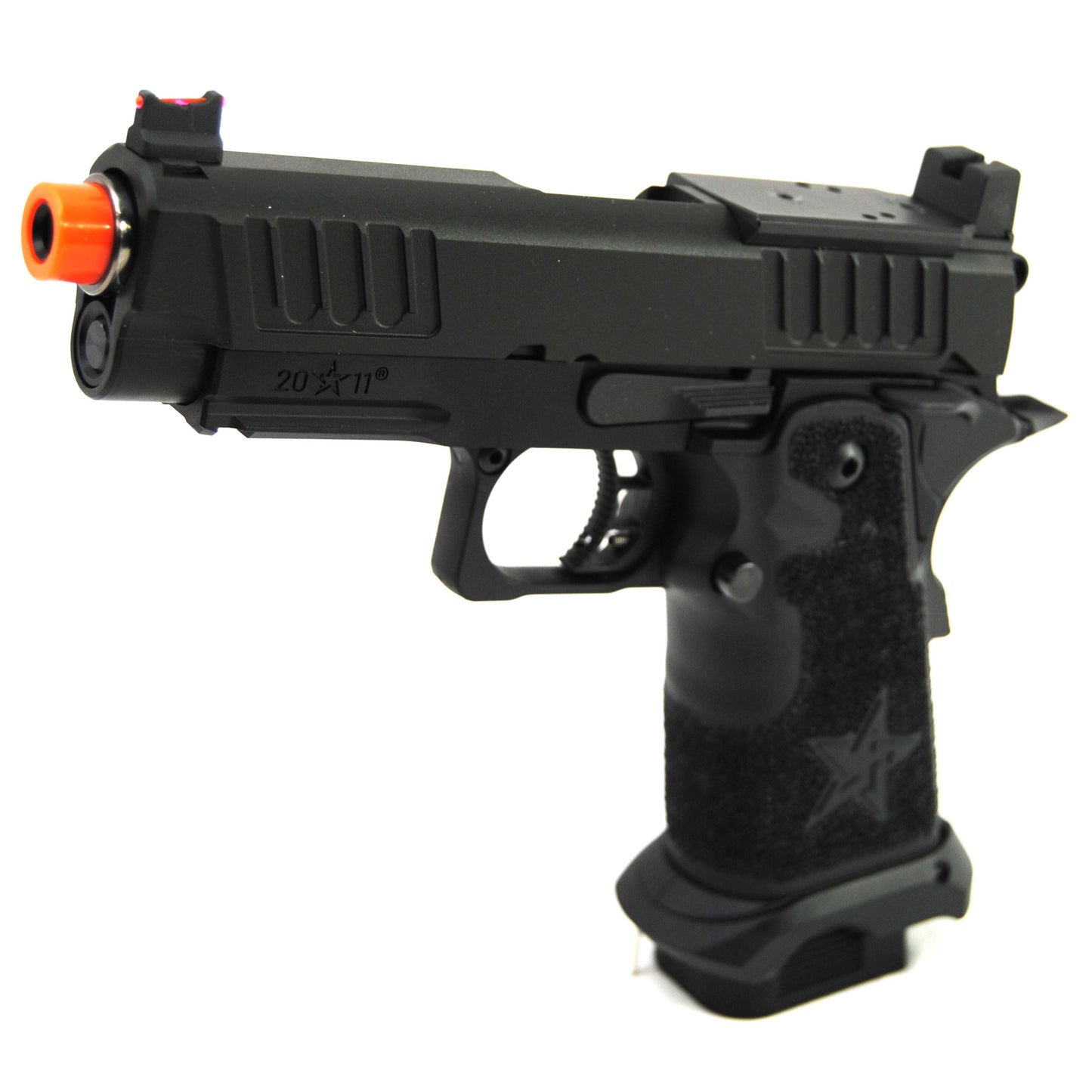 6mmProShop Staccato Licensed C2 Compact 2011 Gas Blowback T8 Airsoft Pistol - Black - Green Gas