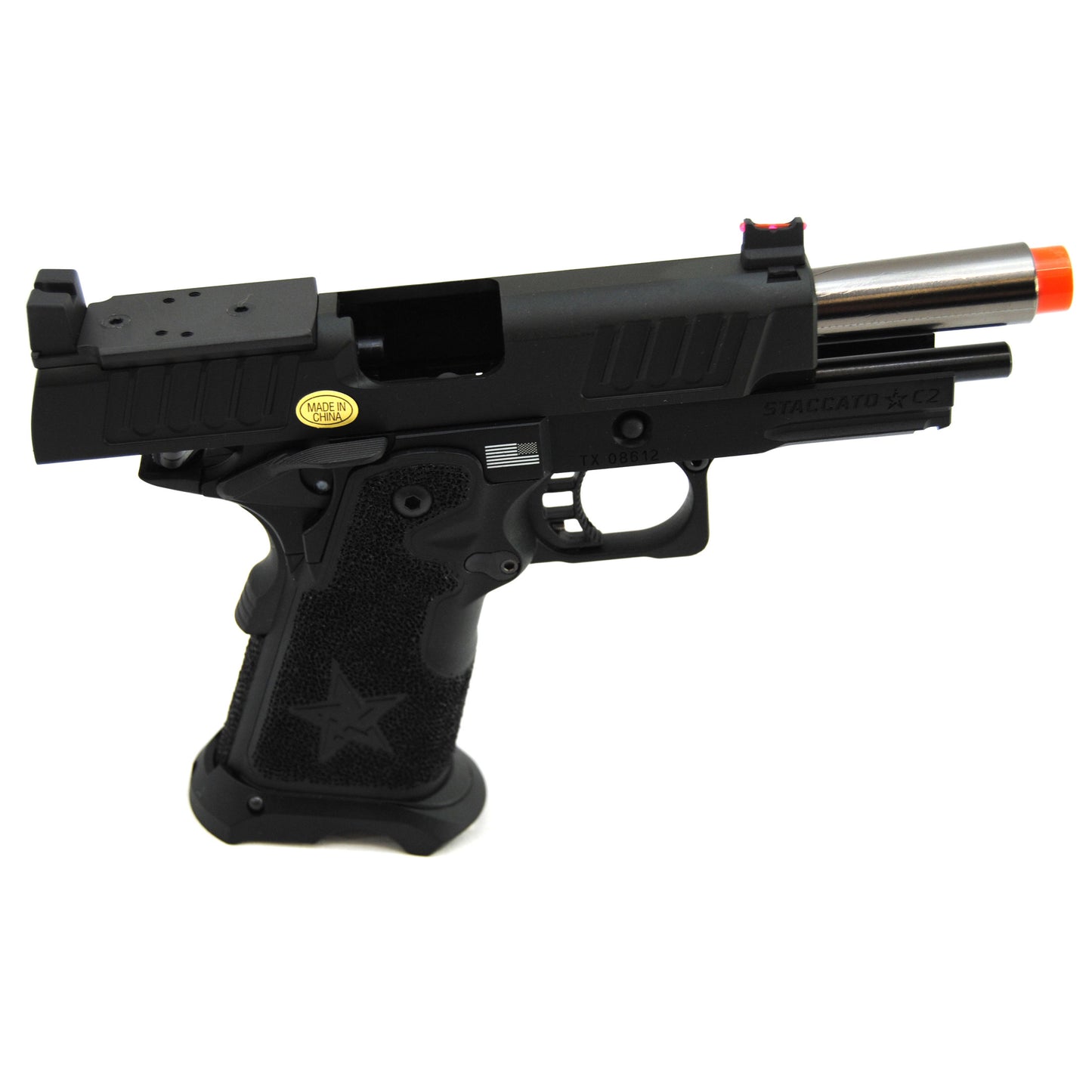 6mmProShop Staccato Licensed C2 Compact 2011 Gas Blowback T8 Airsoft Pistol - Black - Green Gas