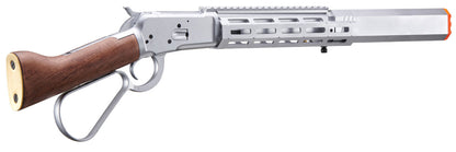 Atlas Custom Works M1873 "Mares Leg" Lever Action Airsoft Green Gas Rifle w/ M-LOK Rail and Suppressor - Silver