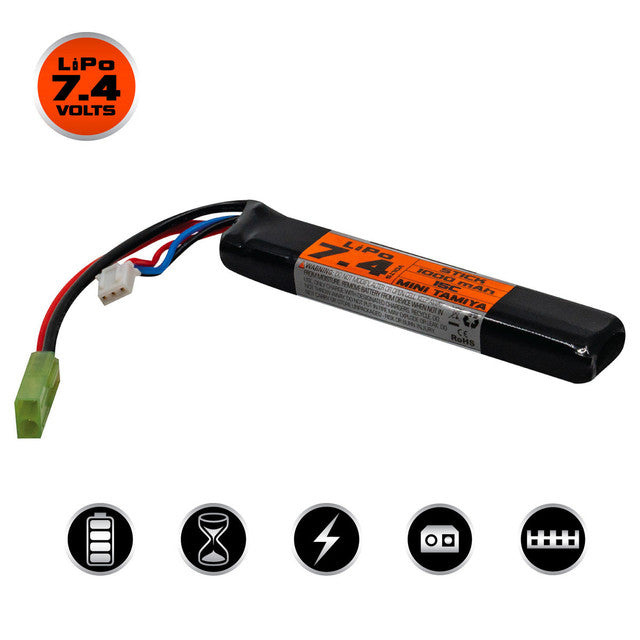 Valken Li-Po 7.4V 30C 1000 mAh Stick Airsoft Battery with Small Tamiya Connectors