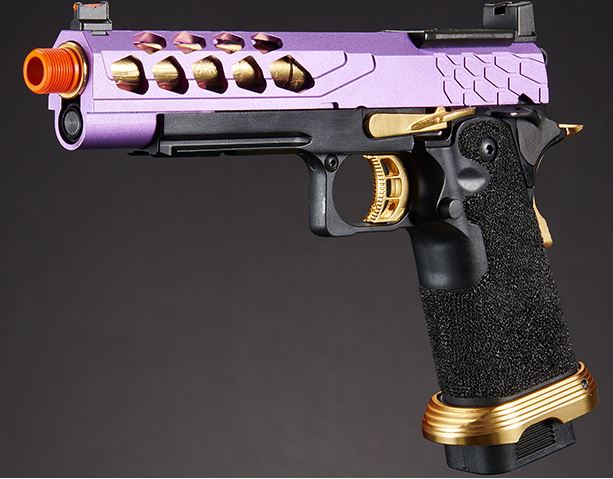 Lancer Tactical Stryk Hi-Capa 5.1 Gas Blowback Airsoft Pistol w/ Red Dot Mount - Purple/Gold