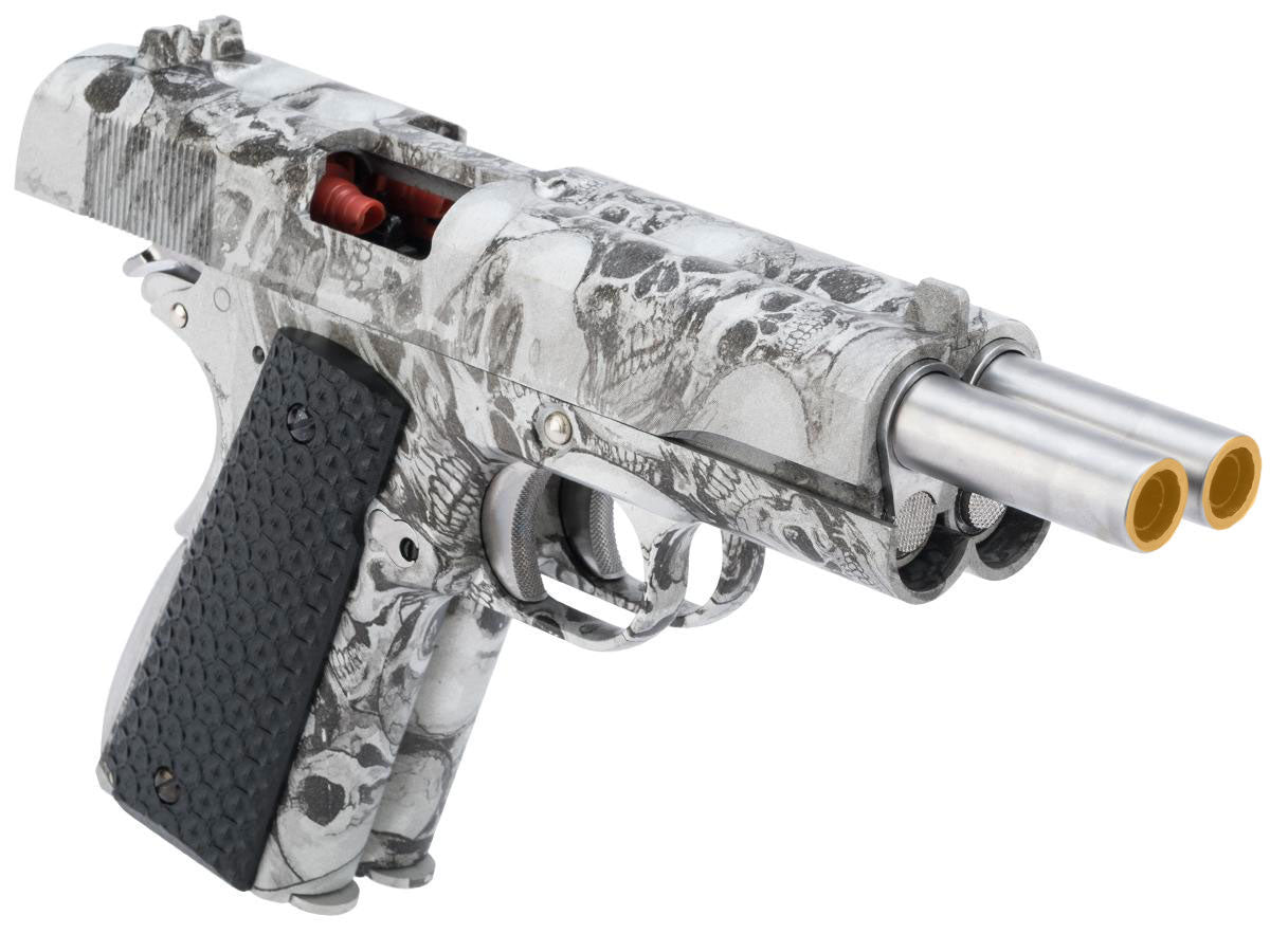 AW Custom Double Barreled 1911 Airsoft Gas Blowback Pistol - SkullCam