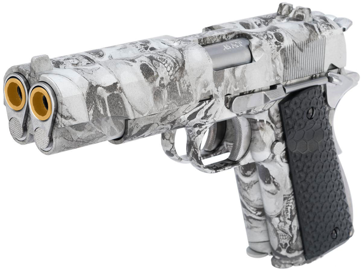 AW Custom Double Barreled 1911 Airsoft Gas Blowback Pistol - SkullCam