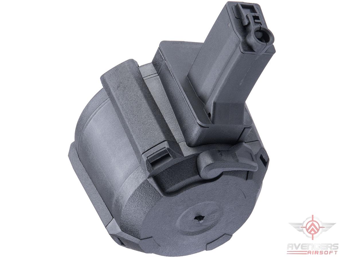 Avengers 1200 Round Electric Drum Magazine for Airsoft AEG Rifles - MP5 - Black - Button