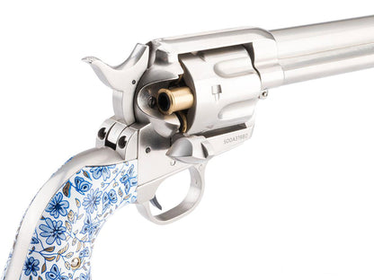 Colt SAA .45 Peacemaker Gas Powered Airsoft Revolver - Cavalry Barrel - Blue/White Porcelain