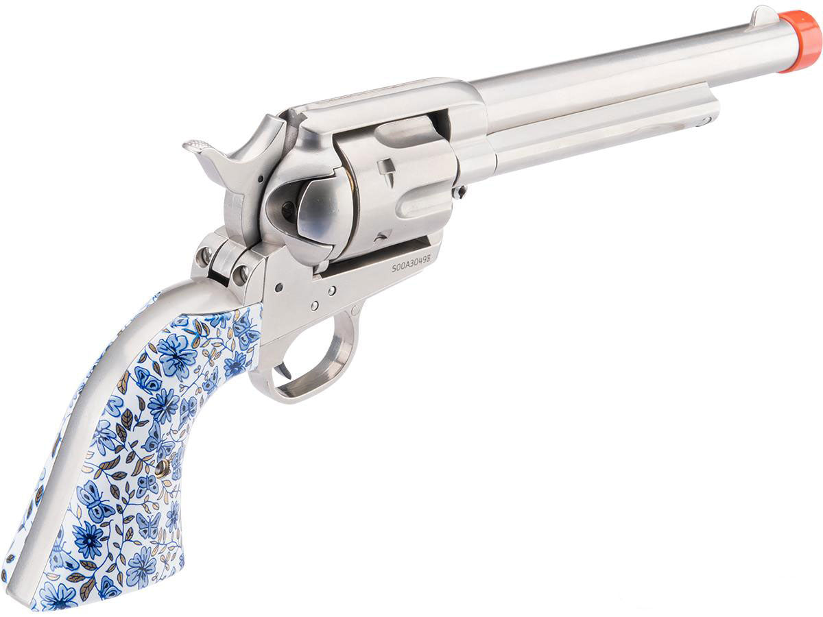 Colt SAA .45 Peacemaker Gas Powered Airsoft Revolver - Cavalry Barrel - Blue/White Porcelain