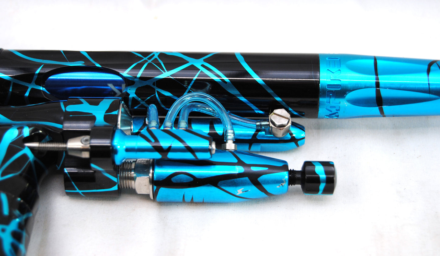 Used Inception Designs FLE Midblock Autococker with E2 E-Blade - Teal Black Splash