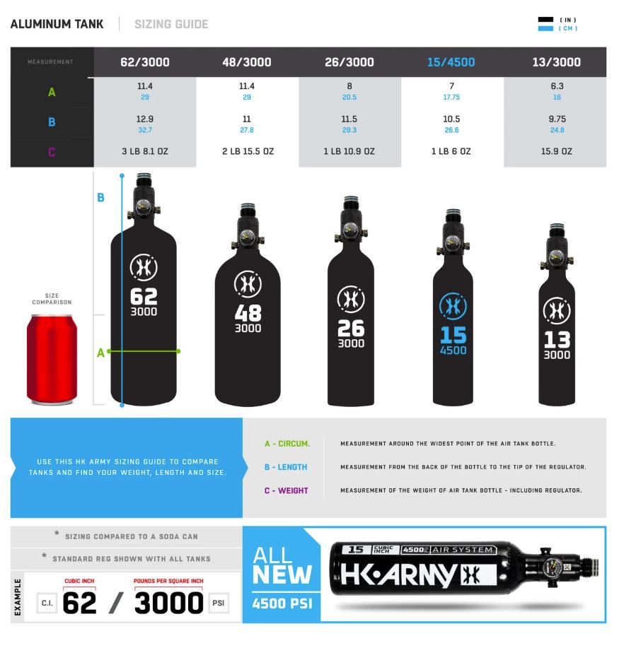 HK Army 15ci/4500psi HPA Aluminum Tank
