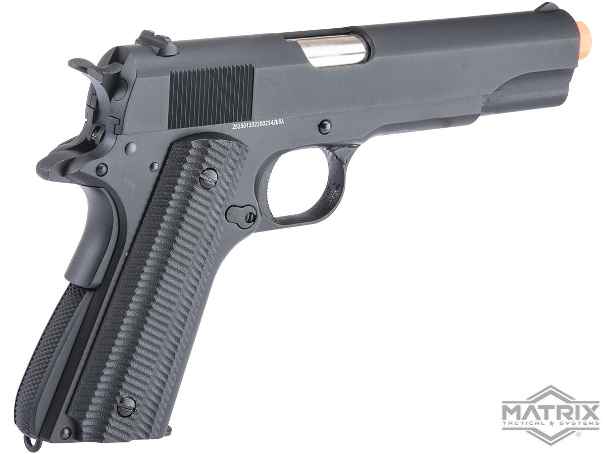 Matrix x Golden Eagle Full Metal M1911A1 Gas Blowback Airsoft Pistol - Black - Slim Textured Grips