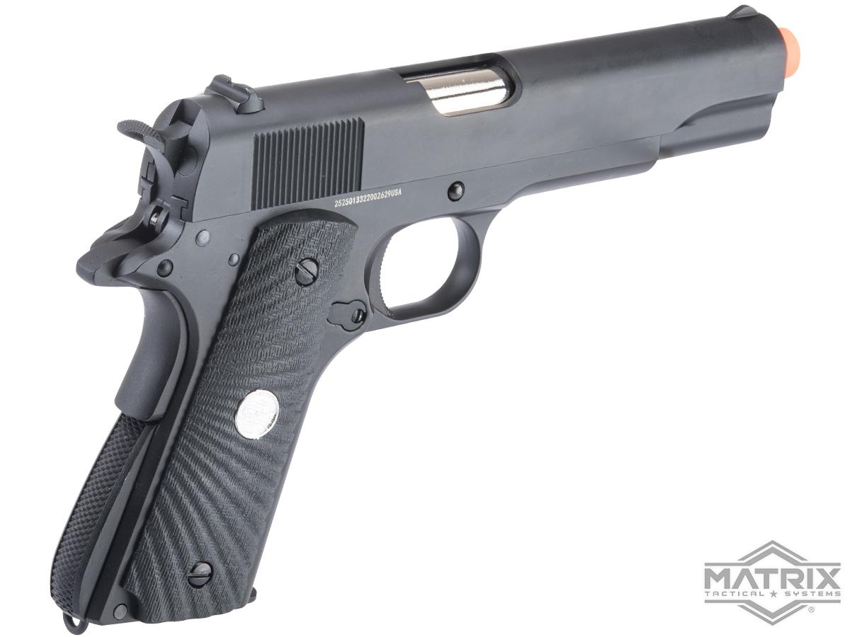 Matrix x Golden Eagle Full Metal M1911A1 Gas Blowback Airsoft Pistol - Black - Eagle Wing Grips