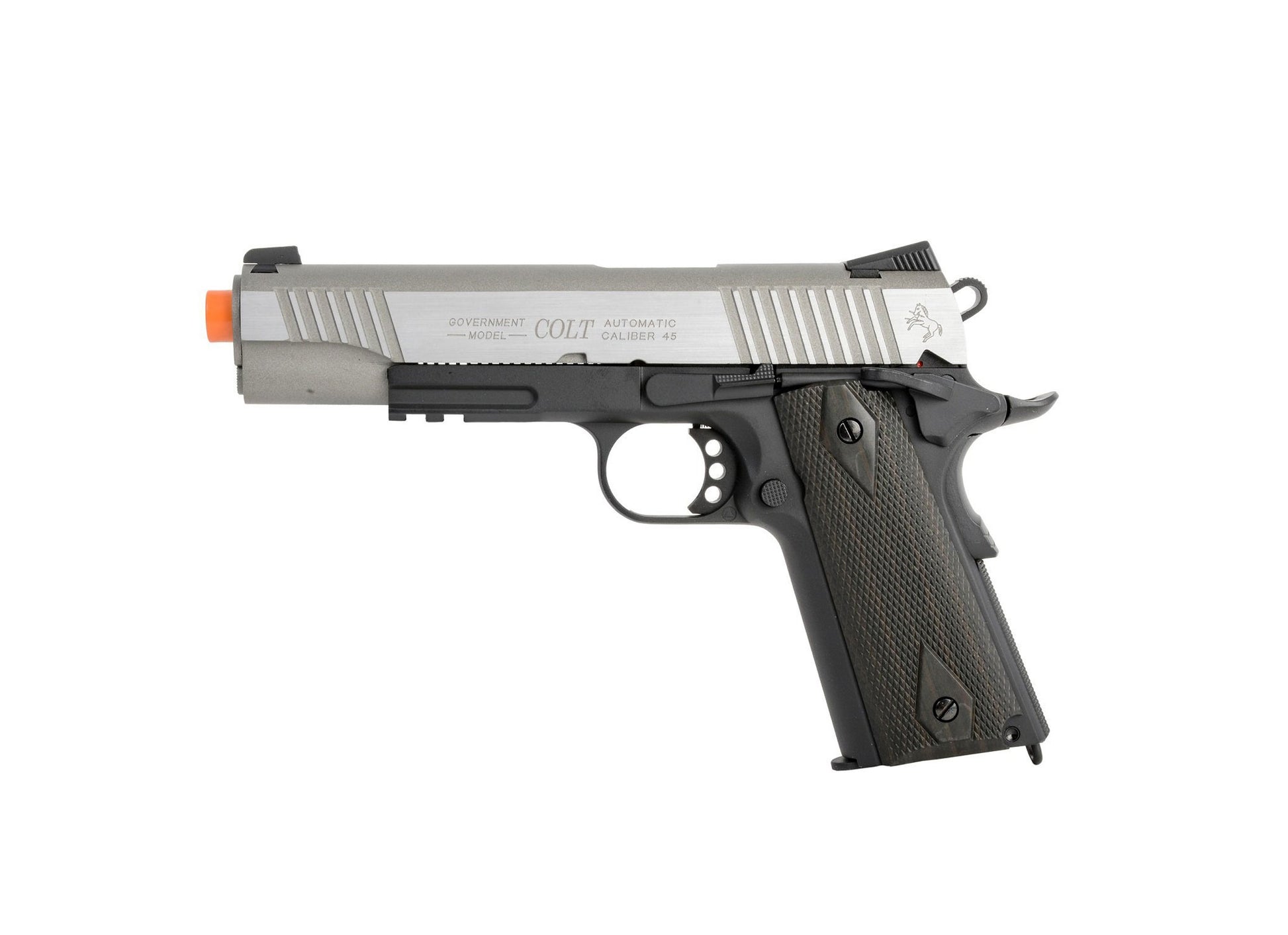 Palco 1911 Rail Gun Airsoft Pistol CO2 Blowback - Silver Slide/Black Grip - Palco