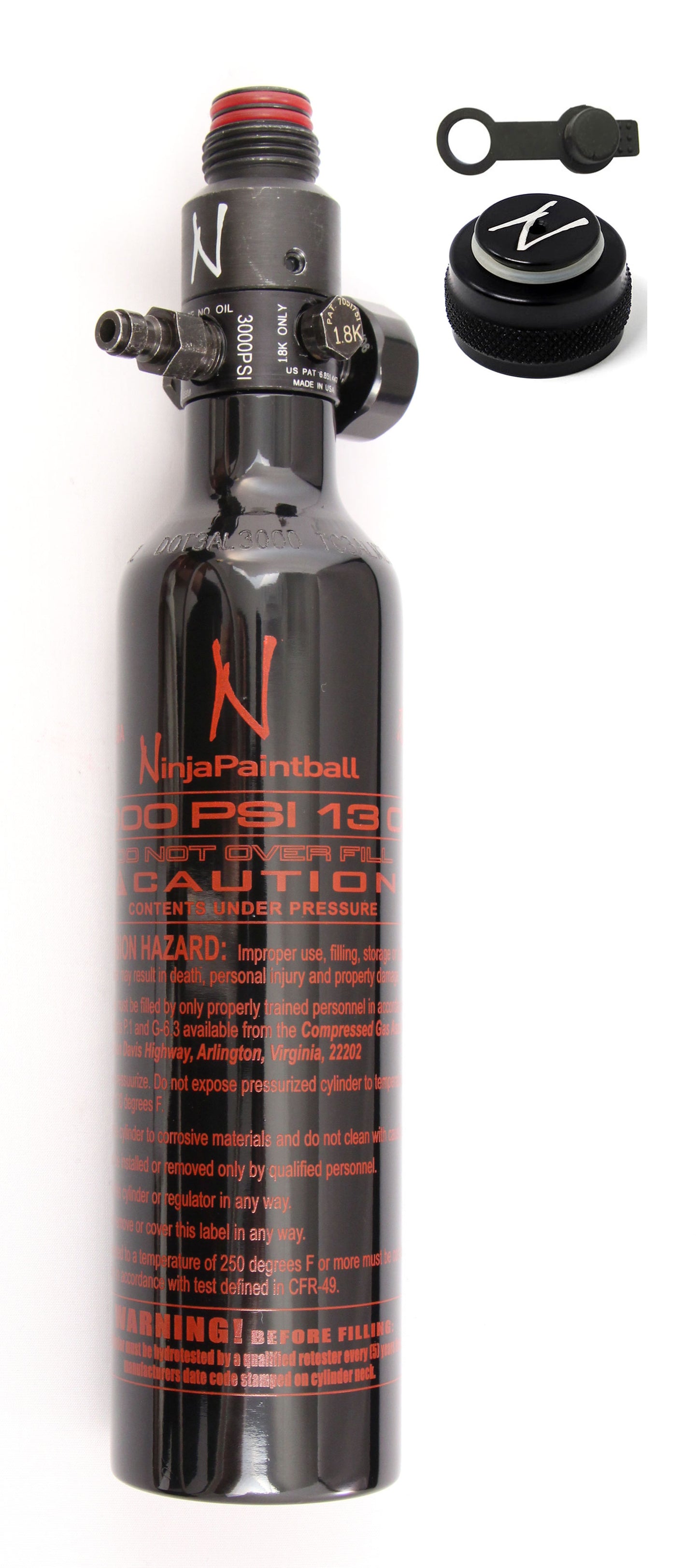Ninja 13ci 3000psi HPA Tank with Thread Protector/Nipple Cover - Black - Ninja Paintball