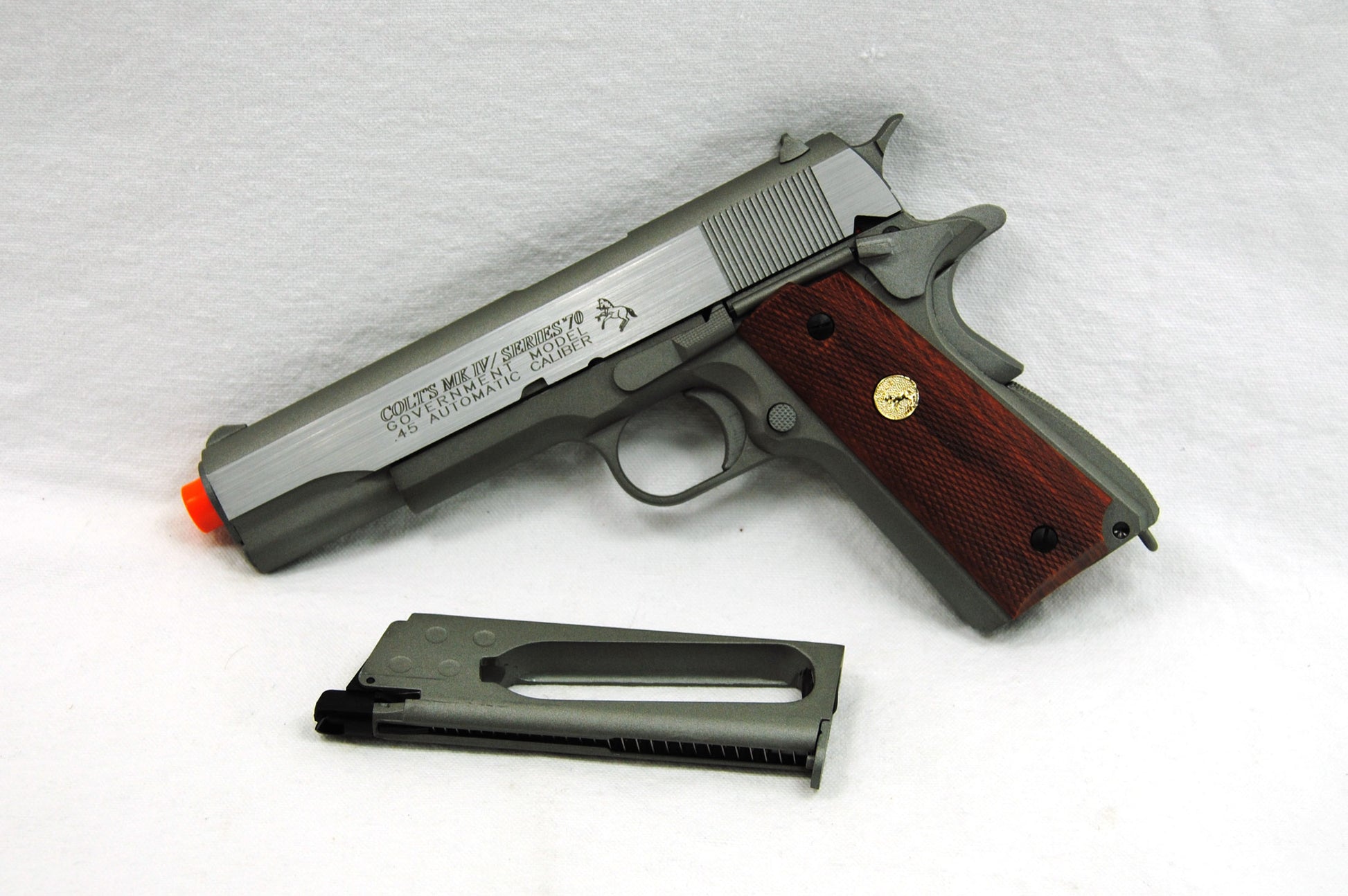 Palco 1911 MK IV Series 70 Airsoft Pistol CO2 Blowback - Stainless/Brown Grips - Palco