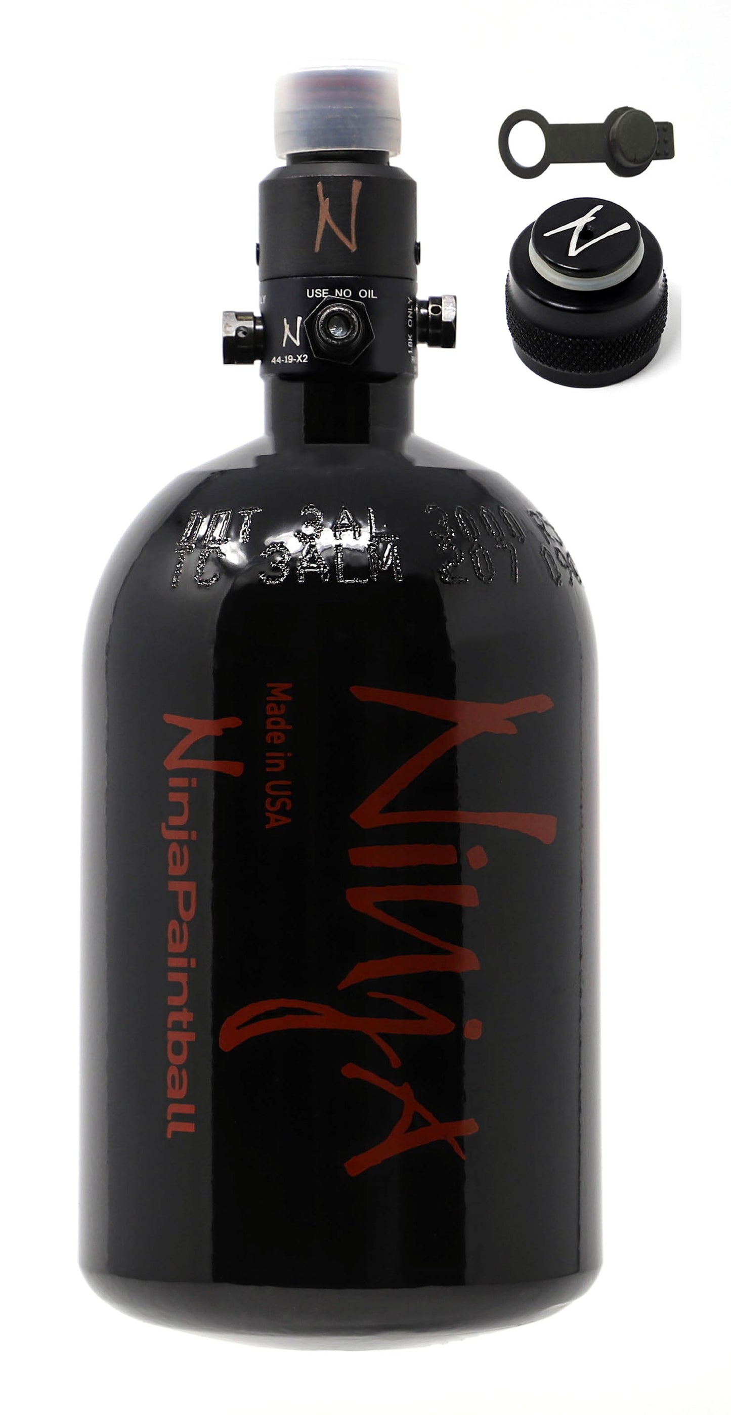 Ninja 35ci 3000psi HPA Tank with Thread Protector/Nipple Cover - Black - Ninja Paintball