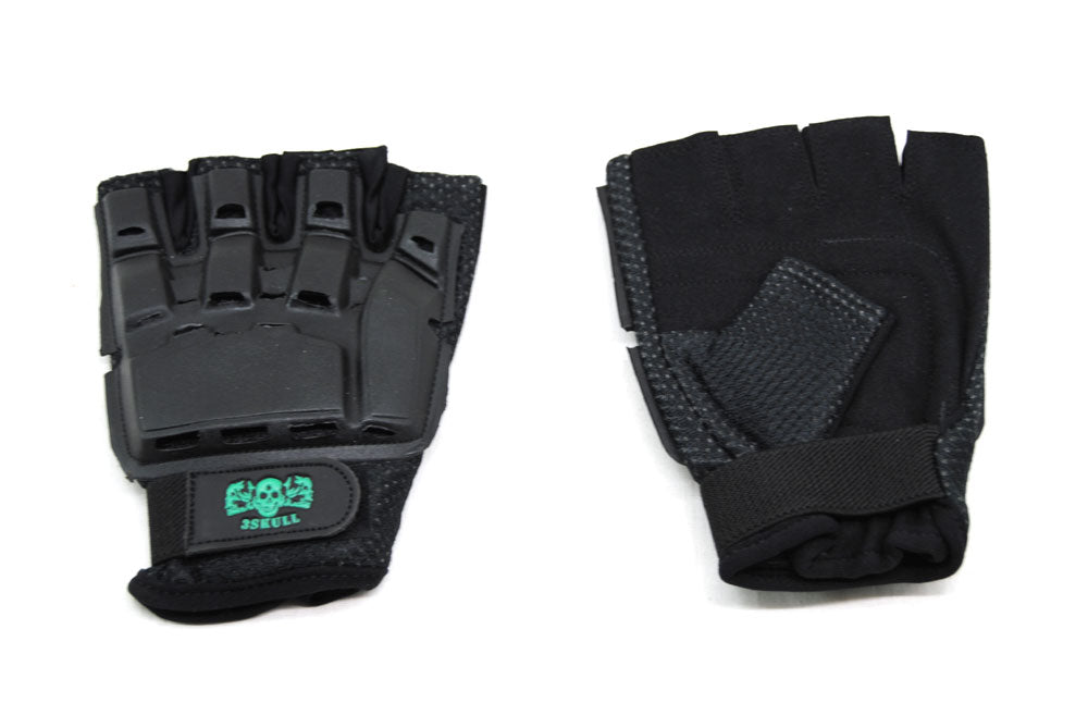 3Skull Hard Back Half Finger Gloves Black - 3Skull