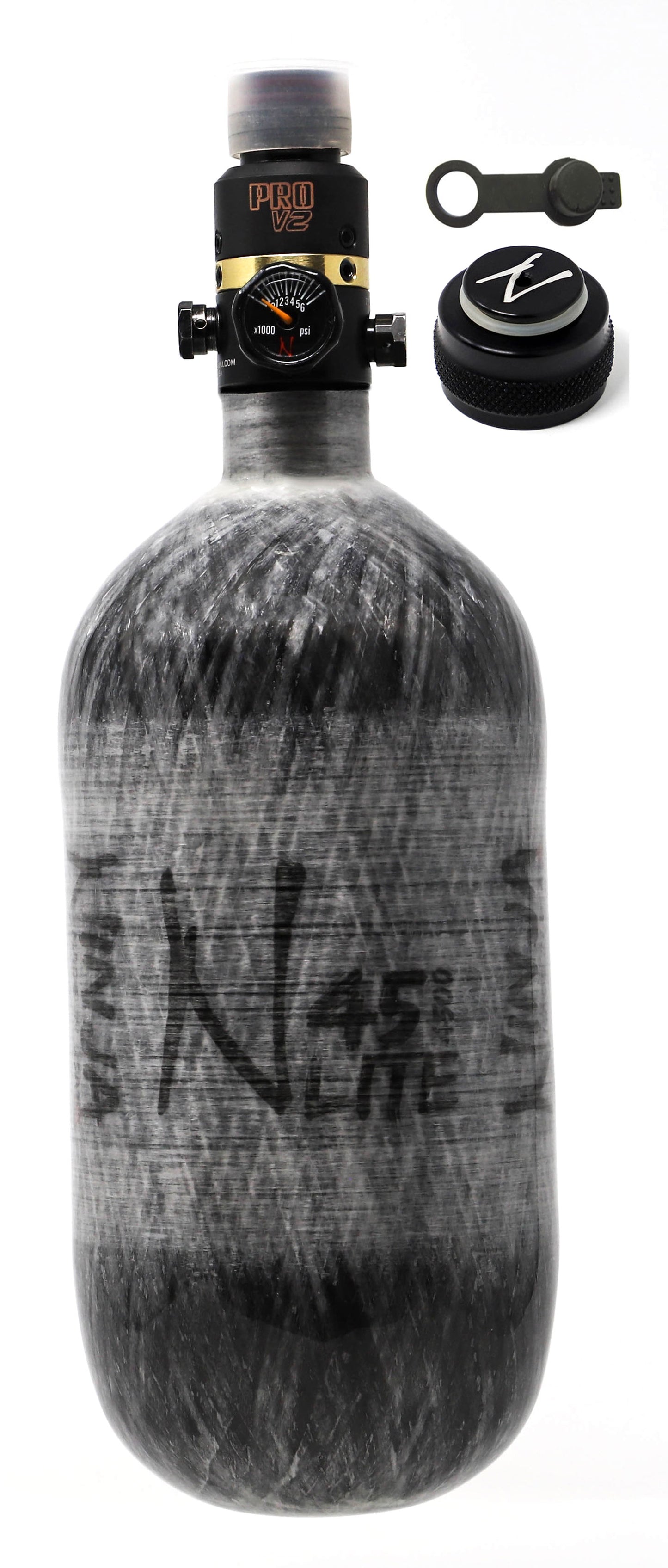 Ninja 45ci 4500psi HPA Tank with Thread Protector/Nipple Cover - Grey - Ninja Paintball