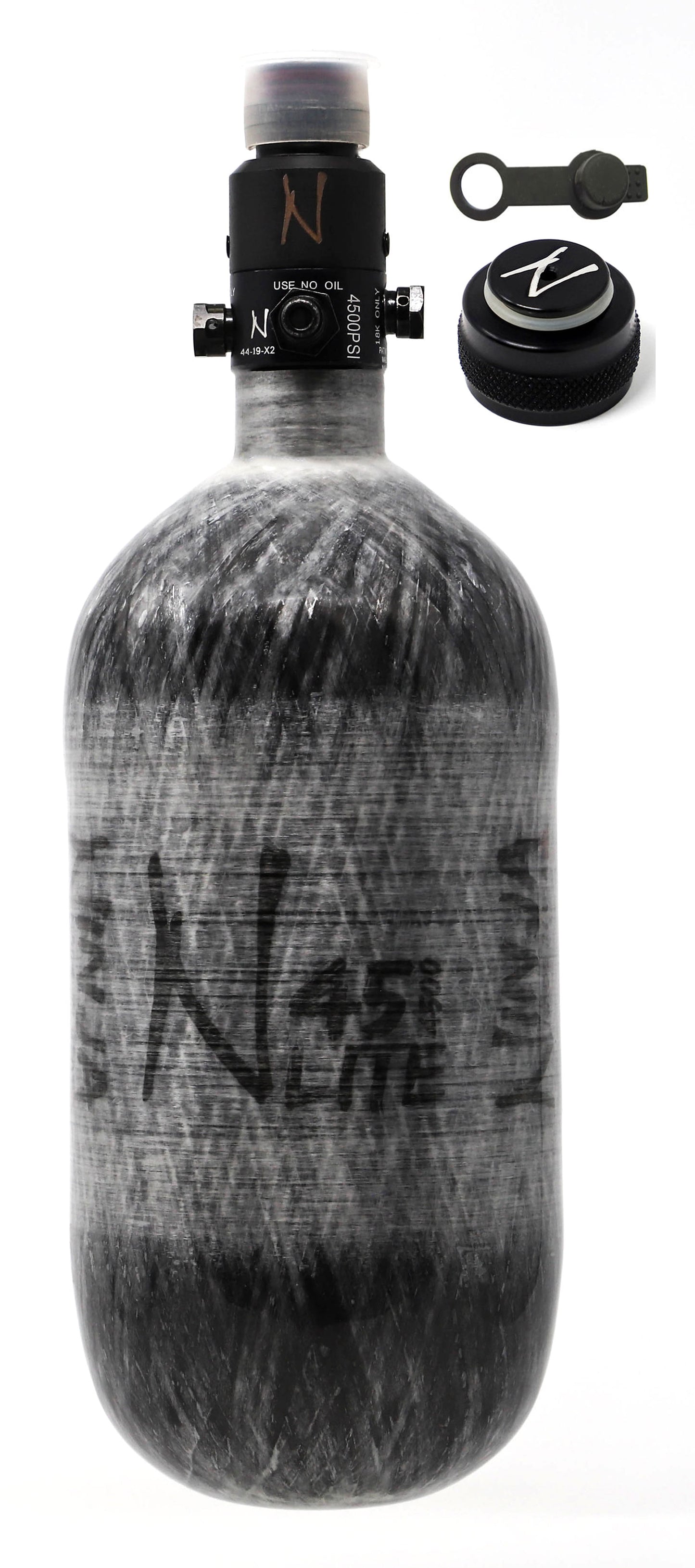 Ninja 45ci 4500psi HPA Tank with Thread Protector/Nipple Cover - Grey - Ninja Paintball