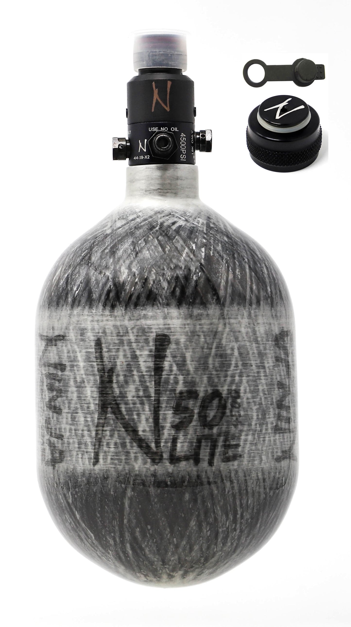 Ninja 50ci 4500psi HPA Tank with Thread Protector/Nipple Cover - Grey Ghost - Ninja Paintball