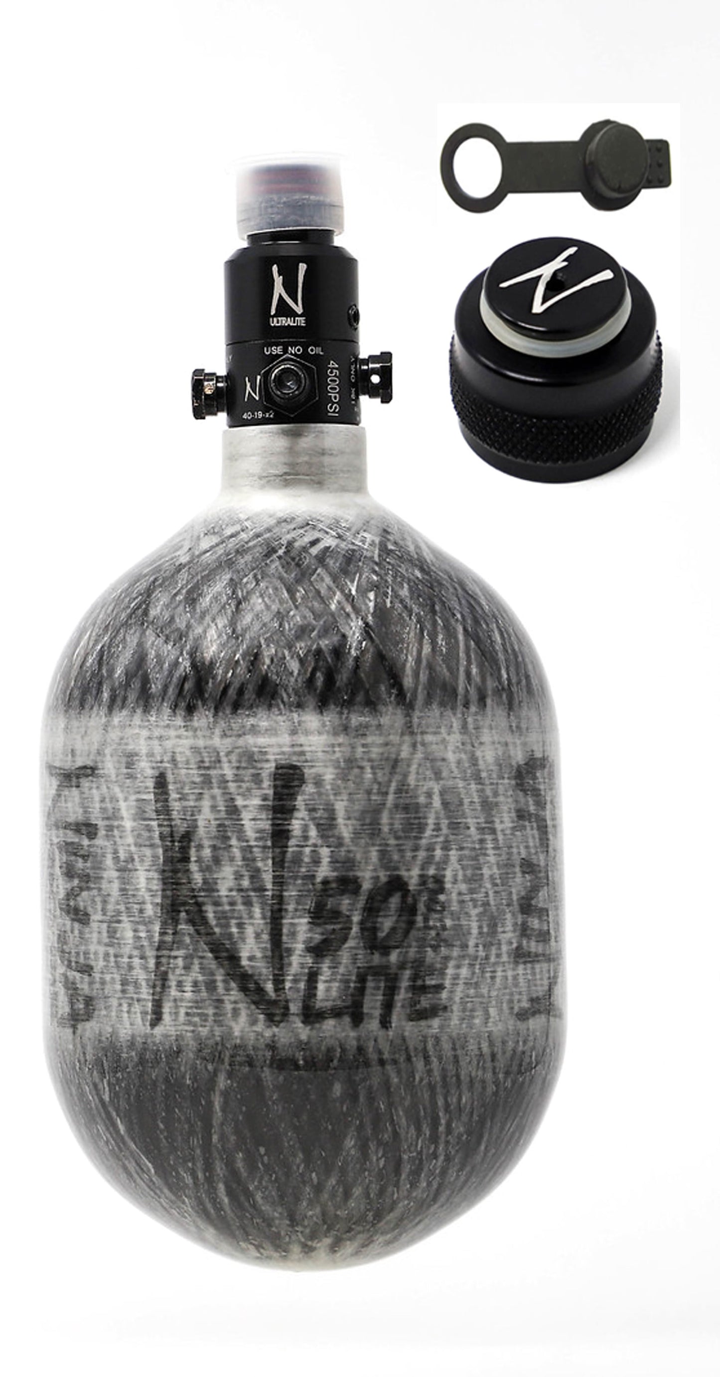 Ninja 50ci 4500psi HPA Tank with Thread Protector/Nipple Cover - Grey Ghost - Ninja Paintball