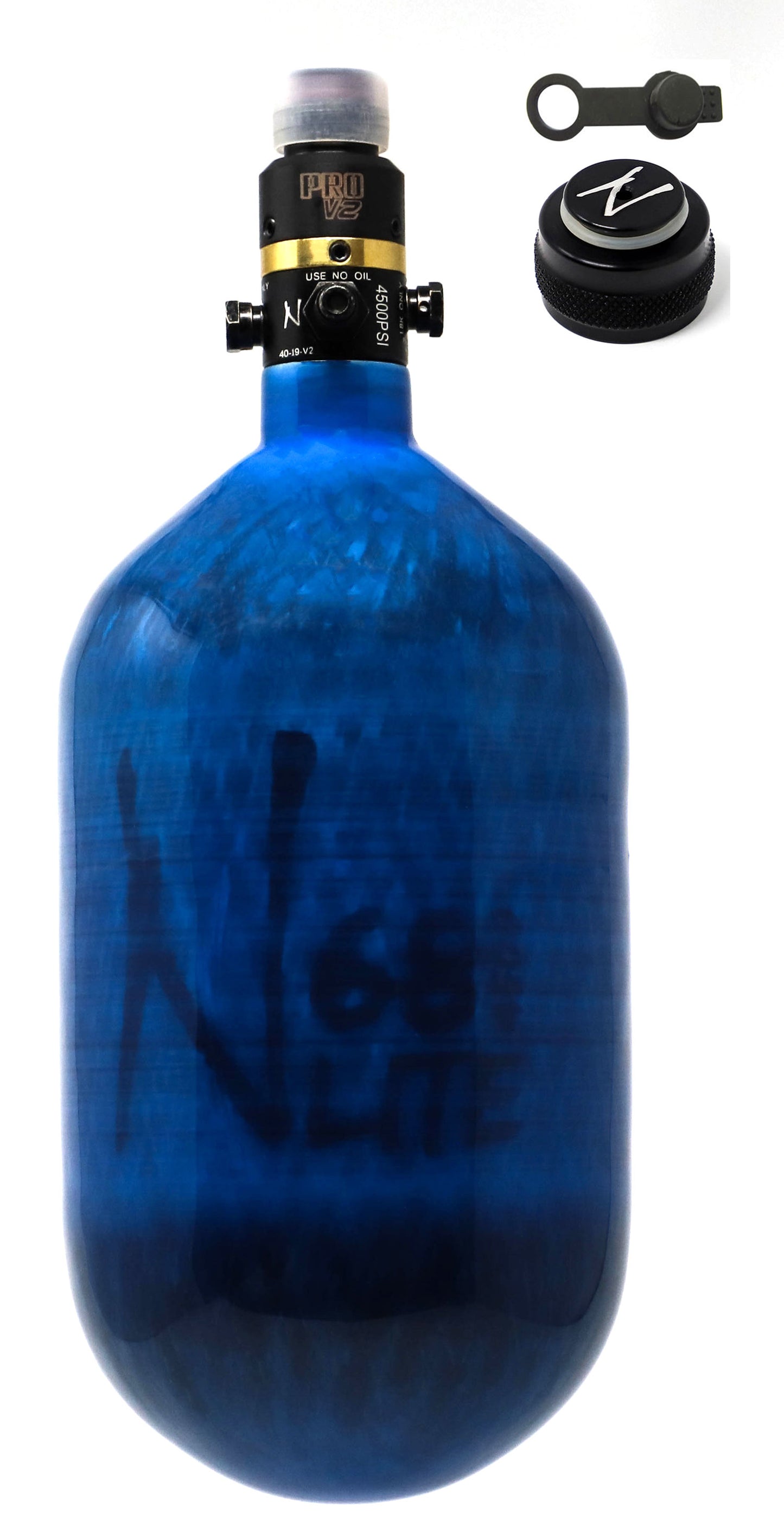 Ninja 68ci 4500psi HPA Tank with Thread Protector/Nipple Cover - Translucent Blue - Ninja Paintball