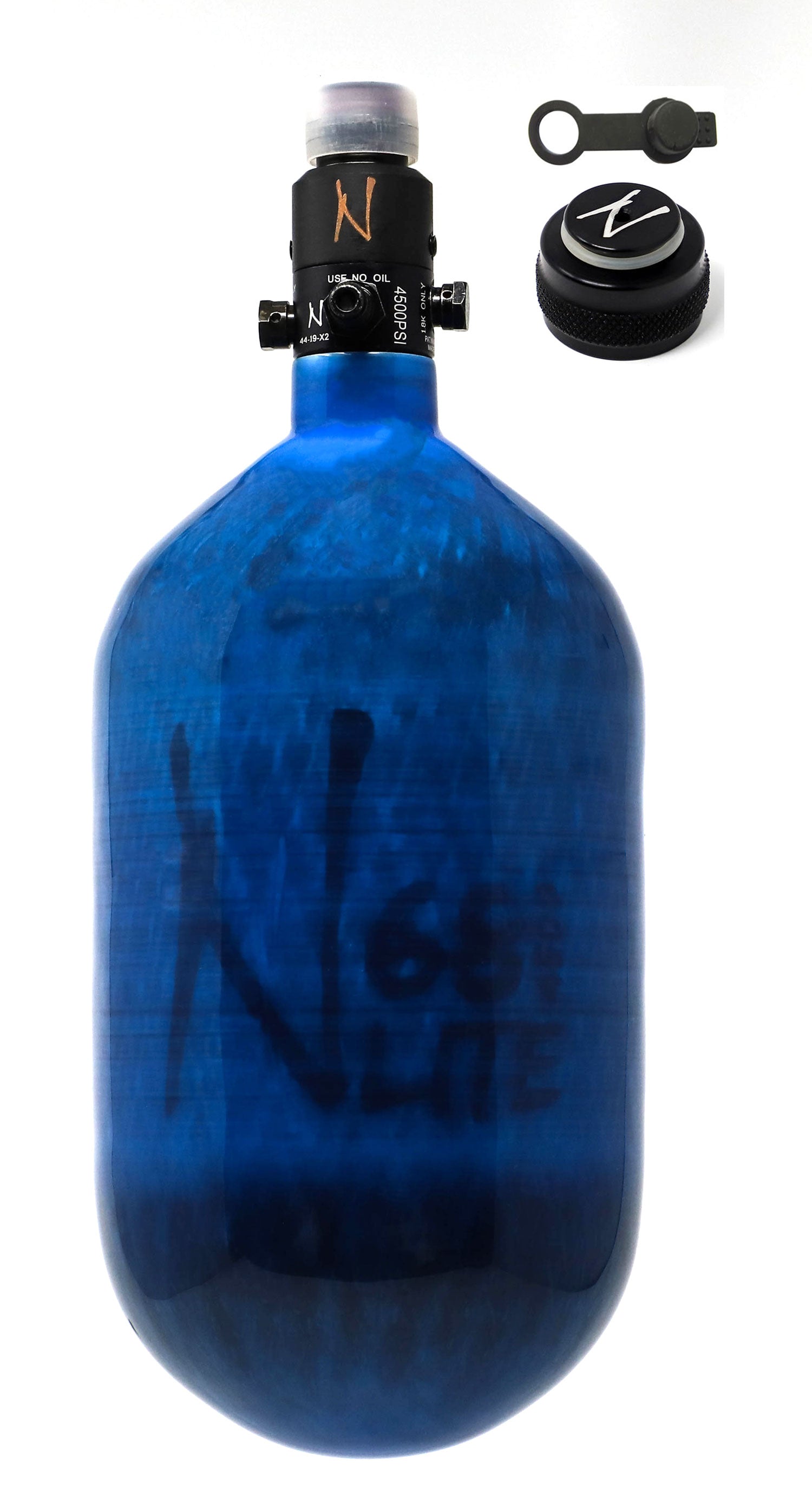 Ninja 68ci 4500psi HPA Tank with Thread Protector/Nipple Cover - Translucent Blue - Ninja Paintball