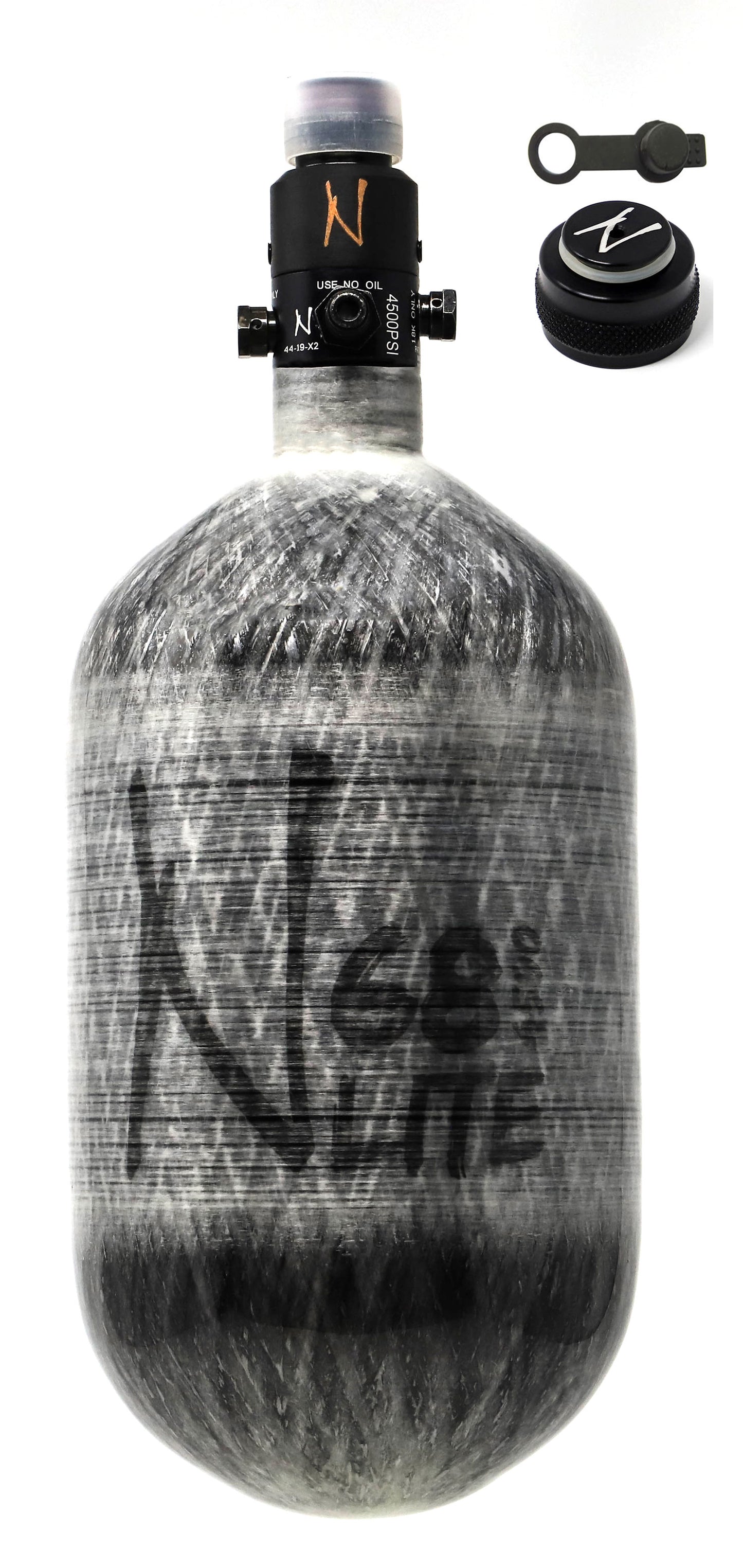 Ninja 68ci 4500psi HPA Tank with Thread Protector/Nipple Cover - Grey Ghost - Ninja Paintball