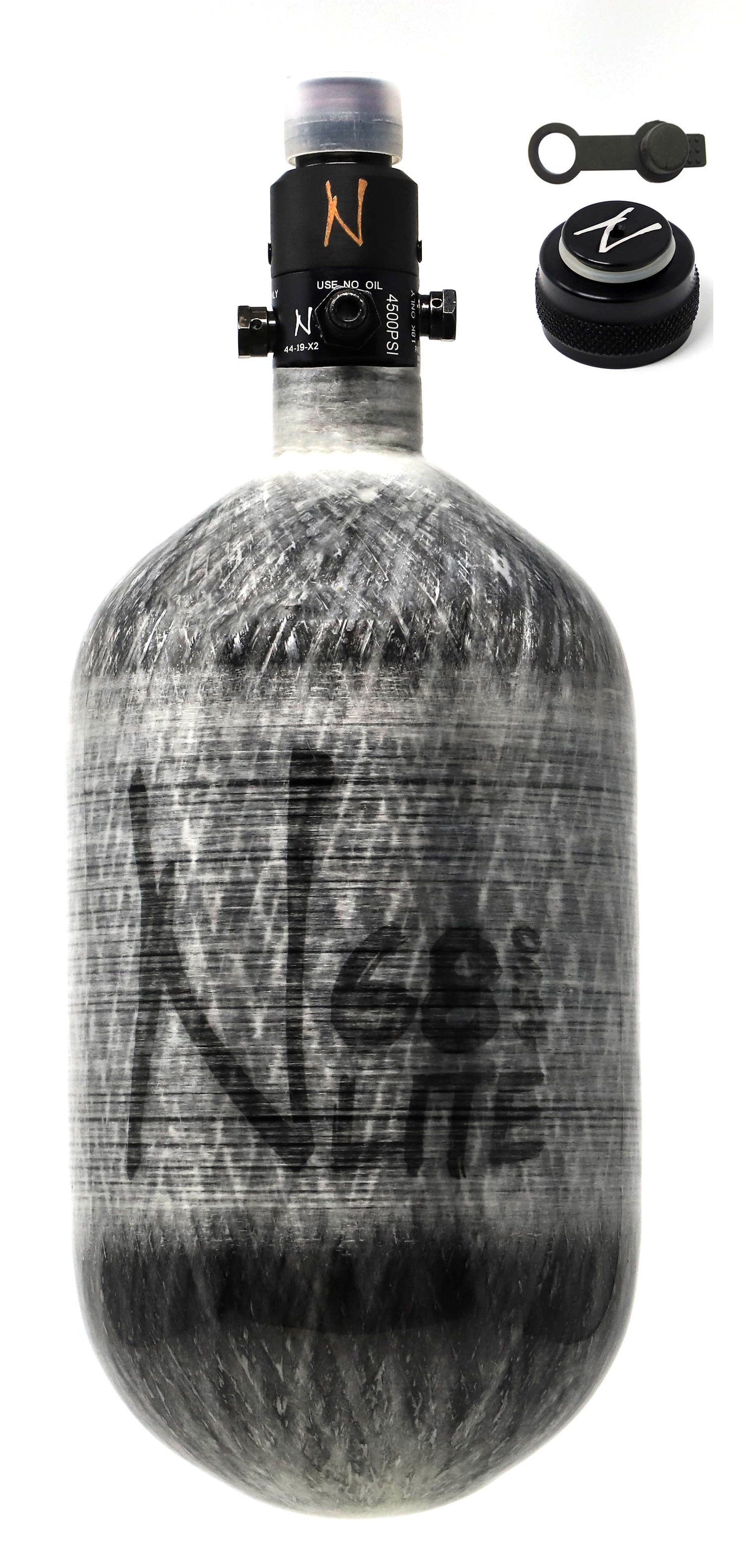 Ninja 68ci 4500psi HPA Tank with Thread Protector/Nipple Cover - Grey Ghost - Ninja Paintball