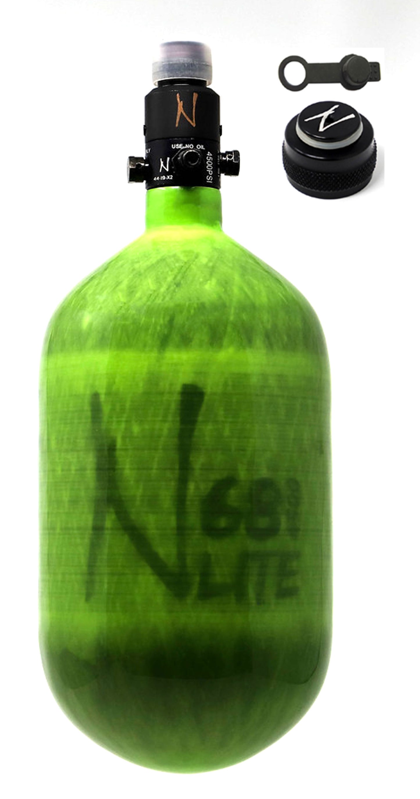 Ninja 68ci 4500psi HPA Tank with Thread Protector/Nipple Cover - Translucent Lime - Ninja Paintball