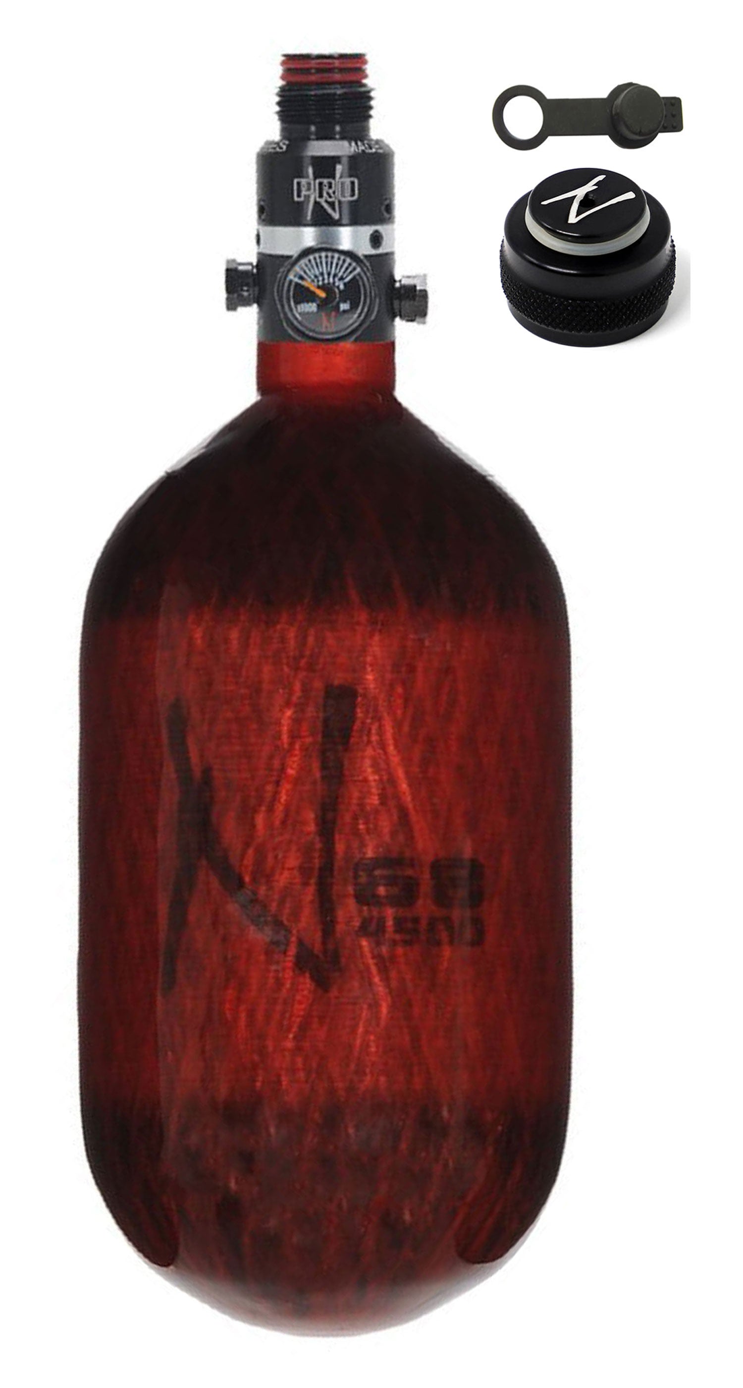 Ninja 68ci 4500psi HPA Tank with Thread Protector/Nipple Cover - Translucent Red - Ninja Paintball