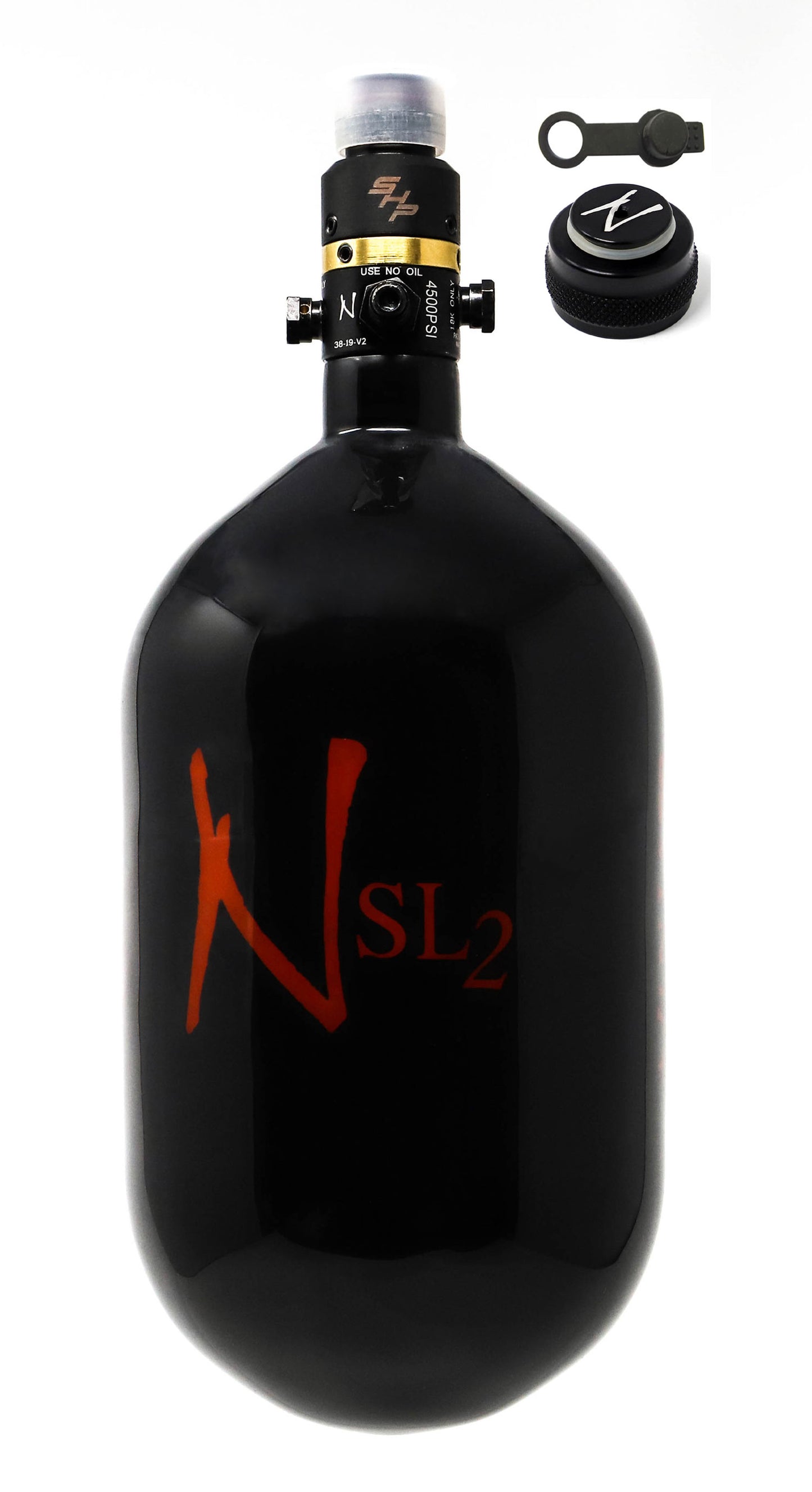 Ninja 68ci 4500psi SL2 HPA Tank with Thread Protector/Nipple Cover - Black - Ninja Paintball