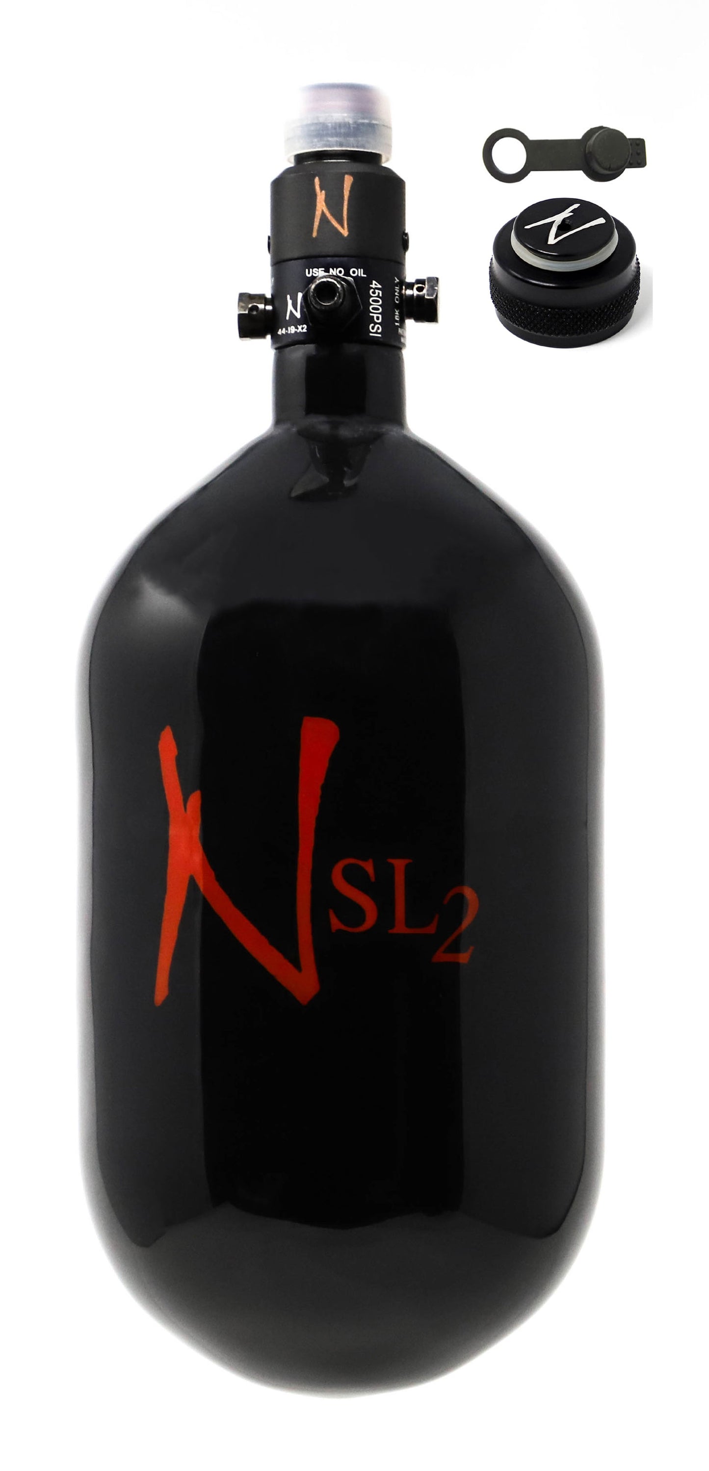 Ninja 68ci 4500psi SL2 HPA Tank with Thread Protector/Nipple Cover - Black - Ninja Paintball