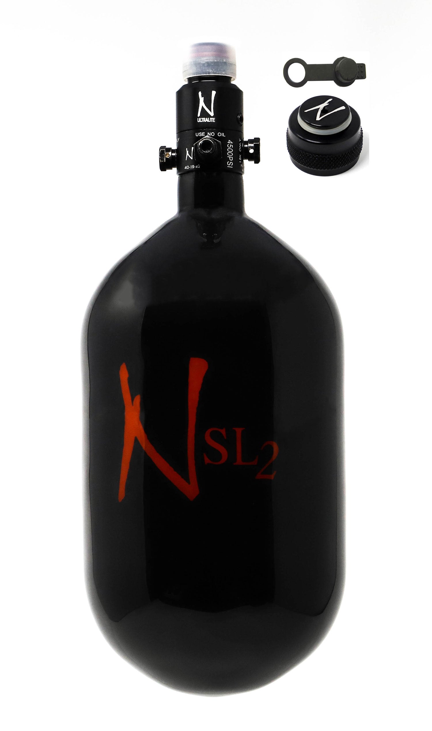 Ninja 68ci 4500psi SL2 HPA Tank with Thread Protector/Nipple Cover - Black - Ninja Paintball