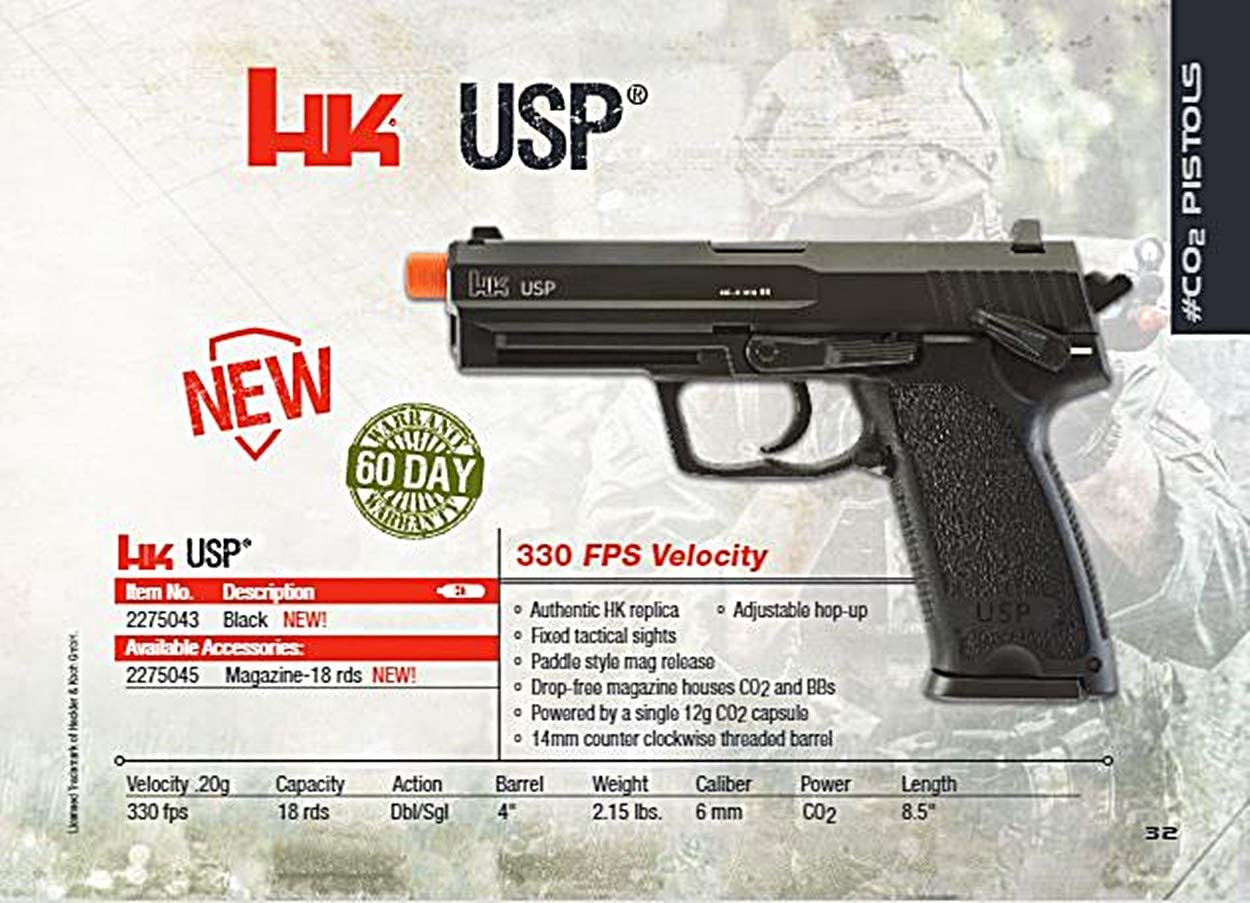 Umarex H&amp;K USP CO2 Blowback Airsoft Pistol - Black - Elite Force