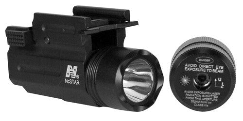 Compact Pistol and Rifle Flashlight - Green Laser - Quick Release Weaver Mount - NC Star