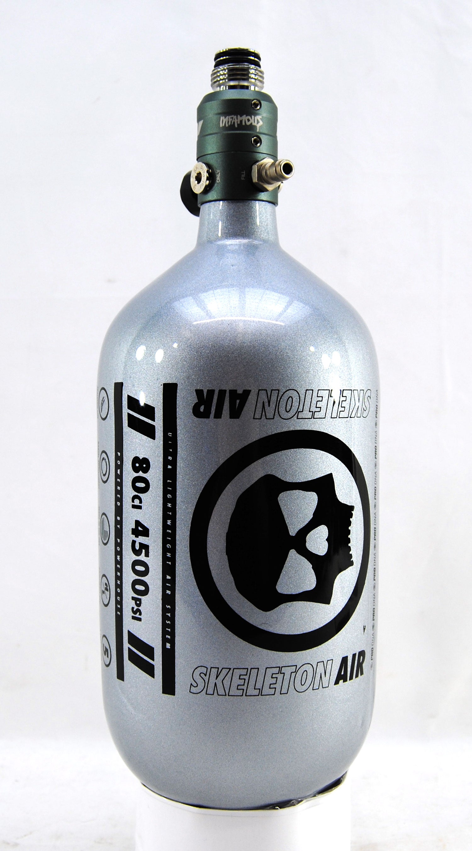 Infamous Skeleton Air "Hyperlight" 80ci/4500psi Tank w/ Grey Haymaker 500 Reg - Silver/Black - Infamous