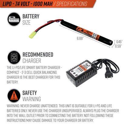 Valken Energy LiPo 7.4V 1000mAh 30C Long Stick Style Battery