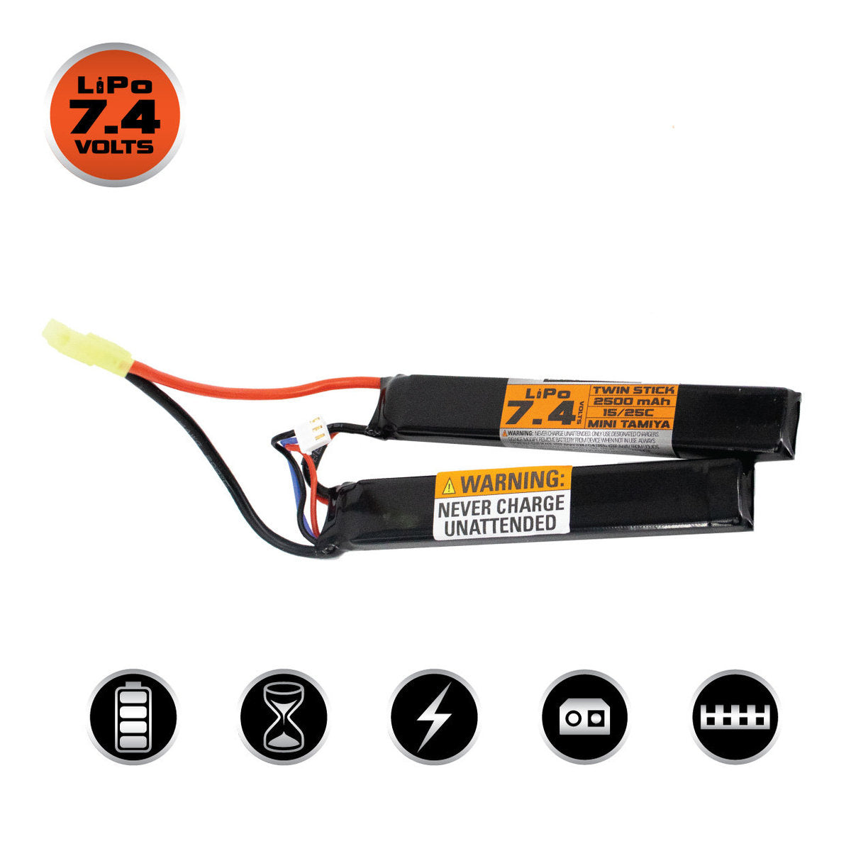 Valken Energy LiPo 7.4V 2500mAh 15C/25C Twin Stick Battery - Mini Tamiya - Valken Airsoft