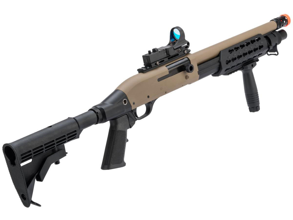 CYMA Sport Tactical M3 Super 90 3-Round Burst Airsoft Shotgun - Desert Tan - Evike