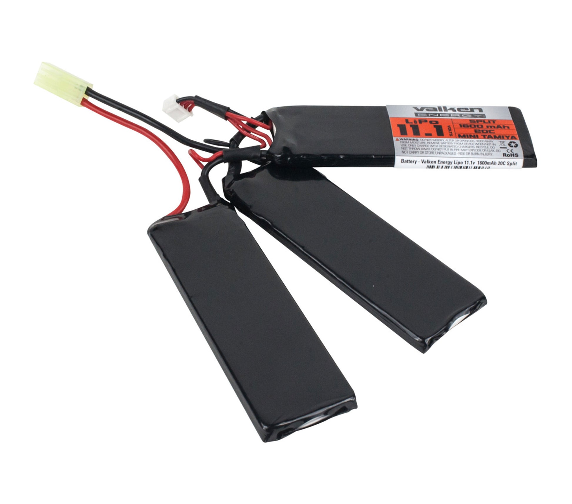 Valken 11.1V 1600mAh 20C Split Crane Style Battery - Valken Paintball