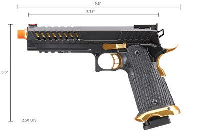 Lancer Tactical Knightshade Hi-Capa Gas Blowback Airsoft Pistol - Black & Gold