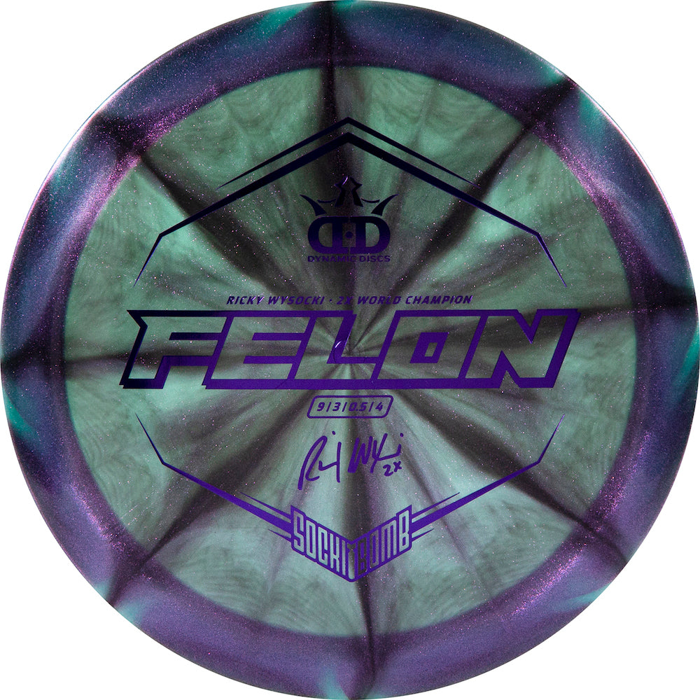 Dynamic Discs Lucid Ice Glimmer Felon Disc - Ricky Wysocki Sockibomb Stamp