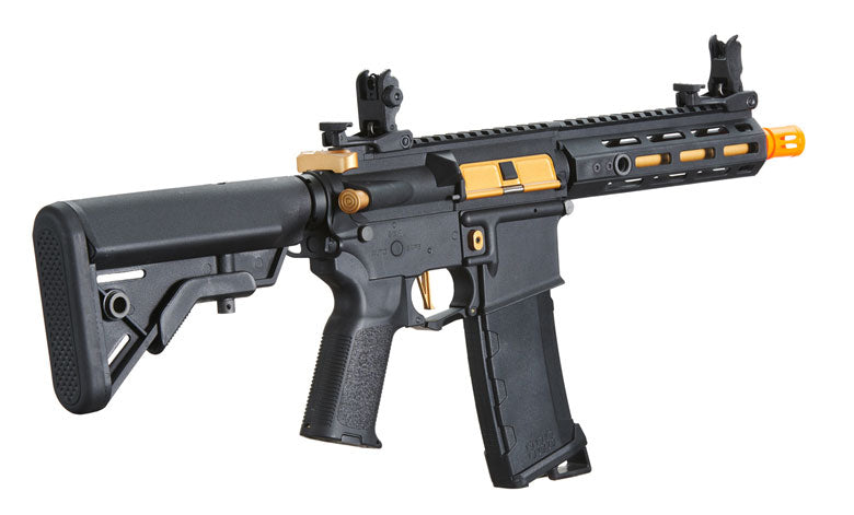 Lancer Tactical Gen 3 Hellion 7" M-LOK Airsoft AEG Rifle w/ Crane Stock - Black & Gold