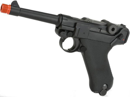 WE WWII Full Size Metal Luger Airsoft Gas Blowback w/ 4 Inch Barrel - Black - Evike